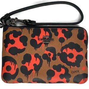 Coach Orange Wild Beast Leopard Wristlet Wallet